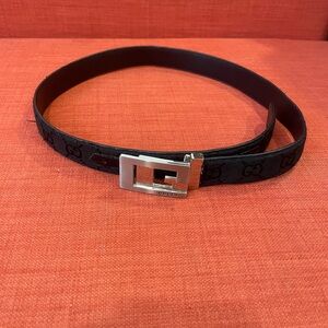 Gucci Black GG Monogram Belt with Silver-Tone Buckle